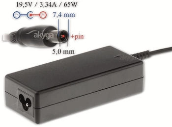 Akyga Notebook-Adapter ist dediziert AK-ND-05 DELL 19V (65 W), Notebook Netzteil, Schwarz