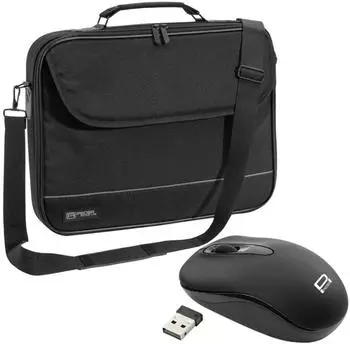 PEDEA Laptoptasche Fair Notebook-Tasche bis 15,6 Zoll (39,6 cm) Umhängetasche mit Schultergurt inkl. Schnurloser Maus, Schwarz