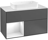 Villeroy & Boch Villeroy und Boch Finion Waschtischunterschrank G241MTPD 100cm, Abdeckplatte white matt, Emotion, Regal links White matt lacquer, Black matt lacquer