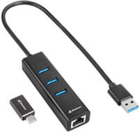 SHARKOON 3-Port Aluminium Hub schwarz, RJ-45, USB-A 3.0/USB-C 3.0 [Stecker]