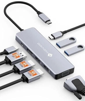 Novoo 8-in-1 USB-C Docking Station NHM08S-630B1-VCEU