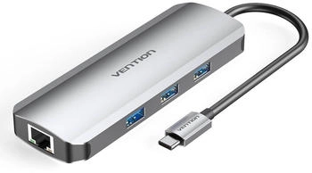Vention USB-C Docking Station to HDMI 3x USB3.0 RJ45 SD TF PD 0.15m TOKHB (gray)
