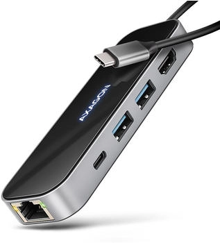 Axagon HMC-6GLN USB-Hub 2x USB-A 1x USB-C 1x HDMI 2.0 1x RJ45 100 W PD silber