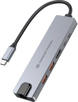 Conceptronic Dock 6-in-1 USB-C->HDMI 2xUSB-A USB-C GbE 140W (DONN29G)