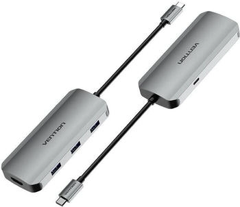 Vention USB-C auf HDMI/USB 3.0 x 3 /PD Docking Station 0,15 m Gray Aluminum (TODHB)