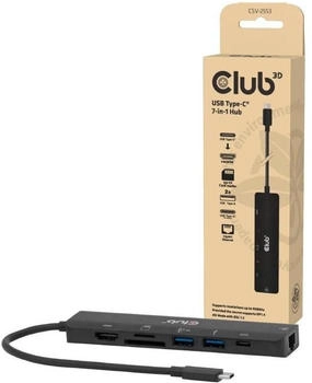 Club3D CSV-2553 USB C 7 in1 Hub=>HDMI&trade;4K60Hz/SD-TF,2X USB A/USB C PD/RJ45