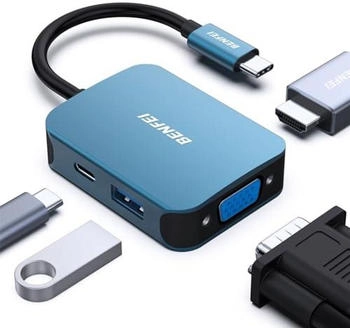 Benfei USB C HUB 4in1 SB C Multiport-Adapter 60W Power Delivery (000310blue)