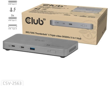 Club3D CSV-2563 5-1 Thunderbolt 5 Hub Triple Video 5K60Hz Thunderbolt 180W