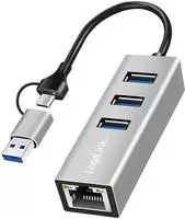 Logilink Usb-c/usb-a Hub Mit 3x Usb 3.0 Rj45 Netzwerkanschl&uuml;ssen (ethernet, 1g/5gbs)