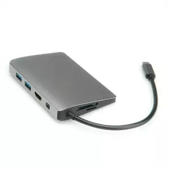 Roline USB Typ C Dockingstation HDMI 4K MiniDP 2x USB 3.2 Gen 1 Audio LAN silber 12.02.1021