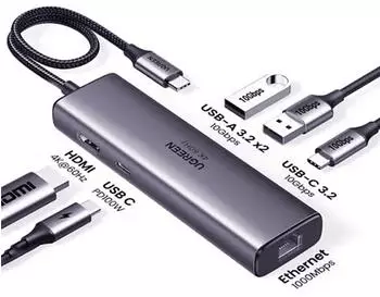 Ugreen USB-C to HDMI+2xUSB-A 3.2+1xUSB-C 3.2+RJ45+PD 4K@60 Grau (45000)