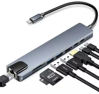 INF 8-Port-USB-C-Hub f&uuml;r USB-Ger&auml;te wie Tastaturen Externe Festplatten HDMI-Monitore (283314)