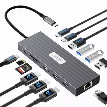 Acer USB C Docking Station 13in1 Triple Display Hub 4K 60Hz HDMI Ethernet f&uuml;r Laptop (ODK5B0)