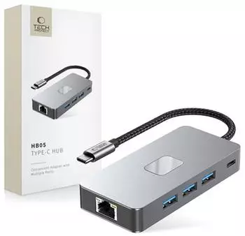 Tech-Protect HB05 HUB 9in1 Adapter USB-C + USB2.0 USB3.0 HDMI 4K 60HZ SD / TF PD100W RJ45 - Grau (27295-0)