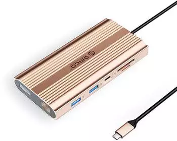 Orico XDR 12-in-1 USB-C Dockingstation mit USB-A USB-C 2x HDMI USB-Adapter (XDR-X33-RG-BP)