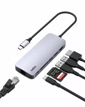 Belkin USB-C Hub 6-in-1, 4K HDMI, 100W PD, Gigabit-Ethernet, SD (AVC008fqSGY-V2)