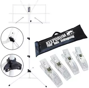 Keepdrum MUS2WH Notenpult Weiss mit 4 Notenklammern