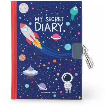 Legami Geheimes Tagebuch mit illustriertem Hardcover und Vorhängeschloss Space