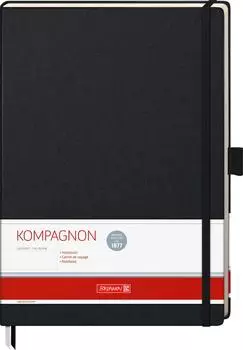Brunnen Notizbuch Kompagnon Klassik | A4, unliniert, Gummizugverschluss, schwarz