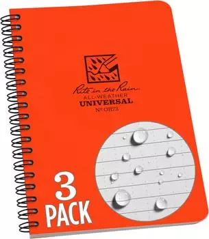 Rite in the Rain Spiralbindung Notizbuch Allwetter 4.625"x7" Orange Universal 3er-Pack (OR73L3)