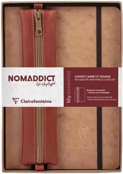 Clairefontaine Age Bag Nomaddict Set, Notizbuch A5 liniert + Federm&auml;ppchen, tabak (793469C)