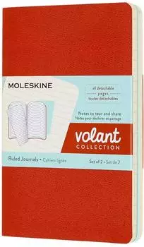 Moleskine Volant Notizheft liniert, Soft Cover, Pocket/A6, 2er-Set korallrot/aquamarinblau (QP711F16B24)