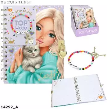 Depesche TOPModel Tagebuch mit Schloss, lila, Herz-Muster, Armband (0014292)
