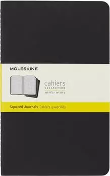 Moleskine Cahier Large kariertes Notizheft, schwarzer Einband, 3er-Set