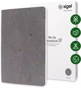 sigel RE-UP Notizbuch A5, kariert, dunkelgrau, Softcover (RU104)