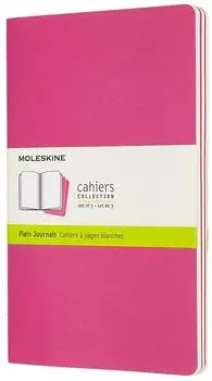 Moleskine Cahier Notizheft Large (A5), blanko, kinetisches pink, 3er Set