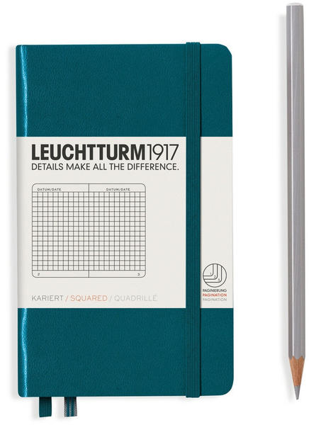Leuchtturm1917 Pocket Hardcover (A6) Kariert 185 nummerierte Seiten Pacific Green