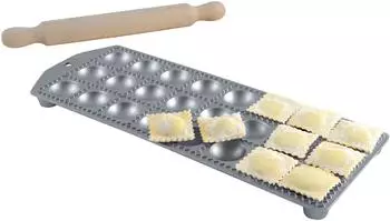 Eppicotispai Runder Ravioli-Maker mit Nudelholz, Aluminium, 24 Löcher (47/SCA)