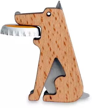 Kikkerland Fetch Hund Flaschenöffner, Stahl & Buchenholz, magnetisch (BO25)