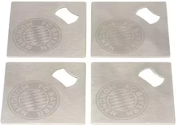 FC Bayern M&uuml;nchen Metalluntersetzer 4er-Set mit Flaschen&ouml;ffner, silber