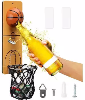 LuxusKollektion Wand-Flaschen&ouml;ffner mit Auffangbeh&auml;lter, magnetisch, Basketball-Design