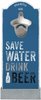 Contento Flaschenöffner "Save Water ", für die Wand blau