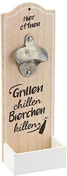 Gilde Wandflaschenöffner Aus Holz Und Metall, Mit Grillsprüchen, 29 X 10 X7,0Cm