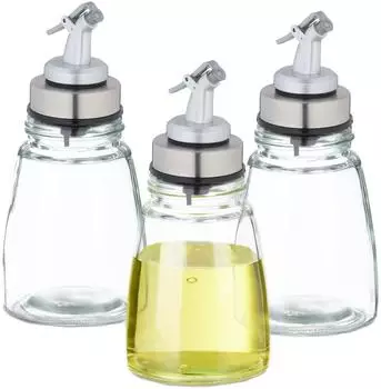 Relaxdays Essig- und &Ouml;lspender Dosierflasche aus Glas, 3er-Set
