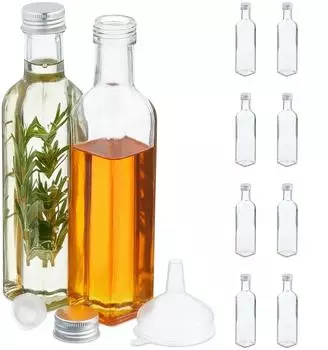 Relaxdays &Ouml;l-/Essigflasche-Set 2-er Glas 250 ml Transparent/Silber