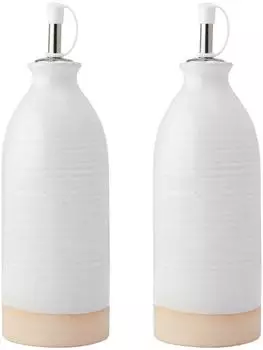 Kitchen Craft Öl- und Essigflaschen Idilica Steingut 2er-Set 0,45 L Creme