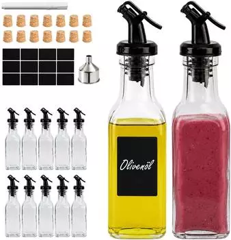 Relaxdays &Ouml;l-Spenderflasche aus Glas mit Ausgie&szlig;er, 12er-Set, schwarz/transparent