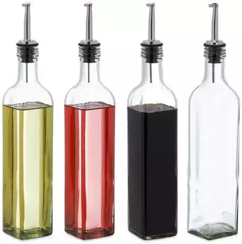 Relaxdays Essig- und Ölspender Set, 4 Glasflaschen, 500ml, Ausgießer (10042296)