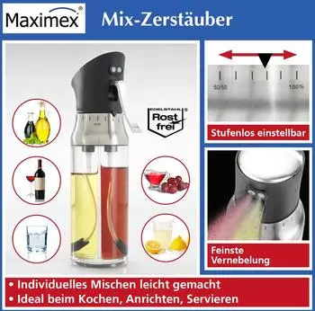 Maximex Mix Zerstäuber 2-in-1 Öl- und Essigflasche Doppelkammer 0,2l (89840500)