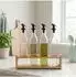Relaxdays Öl- & Essigspender Glasflasche mit Bambusregal, 4er-Set (500ml)