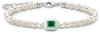 Thomas Sabo Damen Armband mit weißen Perlen und grünem Stein, 925 Sterlingsilber,
