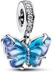 PANDORA Moments Blauer Murano-Glas Schmetterling Charm-Anh&auml;nger aus Sterling...
