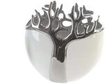 GILDE - Vase Tree - Keramik - wei&szlig; mit silbernem Baumdesign - Dekovase - H&ouml;he...