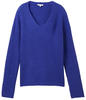 TOM TAILOR Damen 1039242 Basic Pullover mit V-Ausschnitt, 33965-crest Blue...