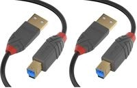 LINDY USB 3.0 Kabel Typ A/B anthra Line m/1m (Packung mit 2)