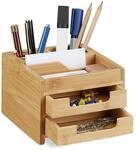 Relaxdays Schreibtisch Organizer Bambus, Stiftehalter Holz, Schreibtischbox
